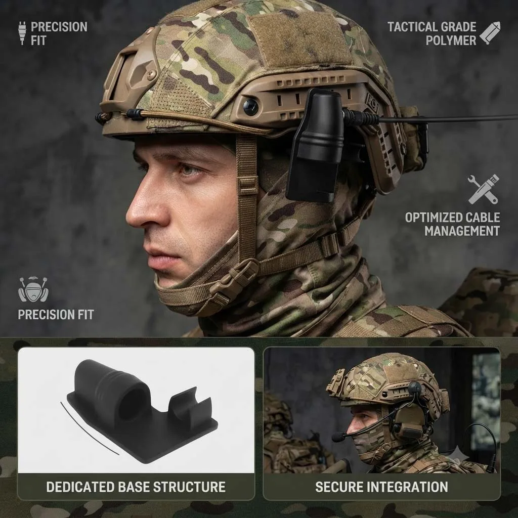 Tactical NVG Power Plug Mount Base for Helmet, Hook-and-Loop Secure Fixation for Night Vision Cable Management, Field Gear