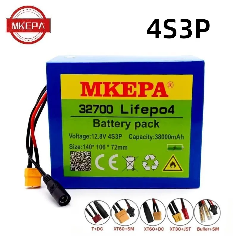 32700 Lifepo4 Battery Pack 4S3P 12.8V 38000mAh 4S 40A 100A Balanced BMS for Electric Boat and Uninterrupted Power Supply 12V