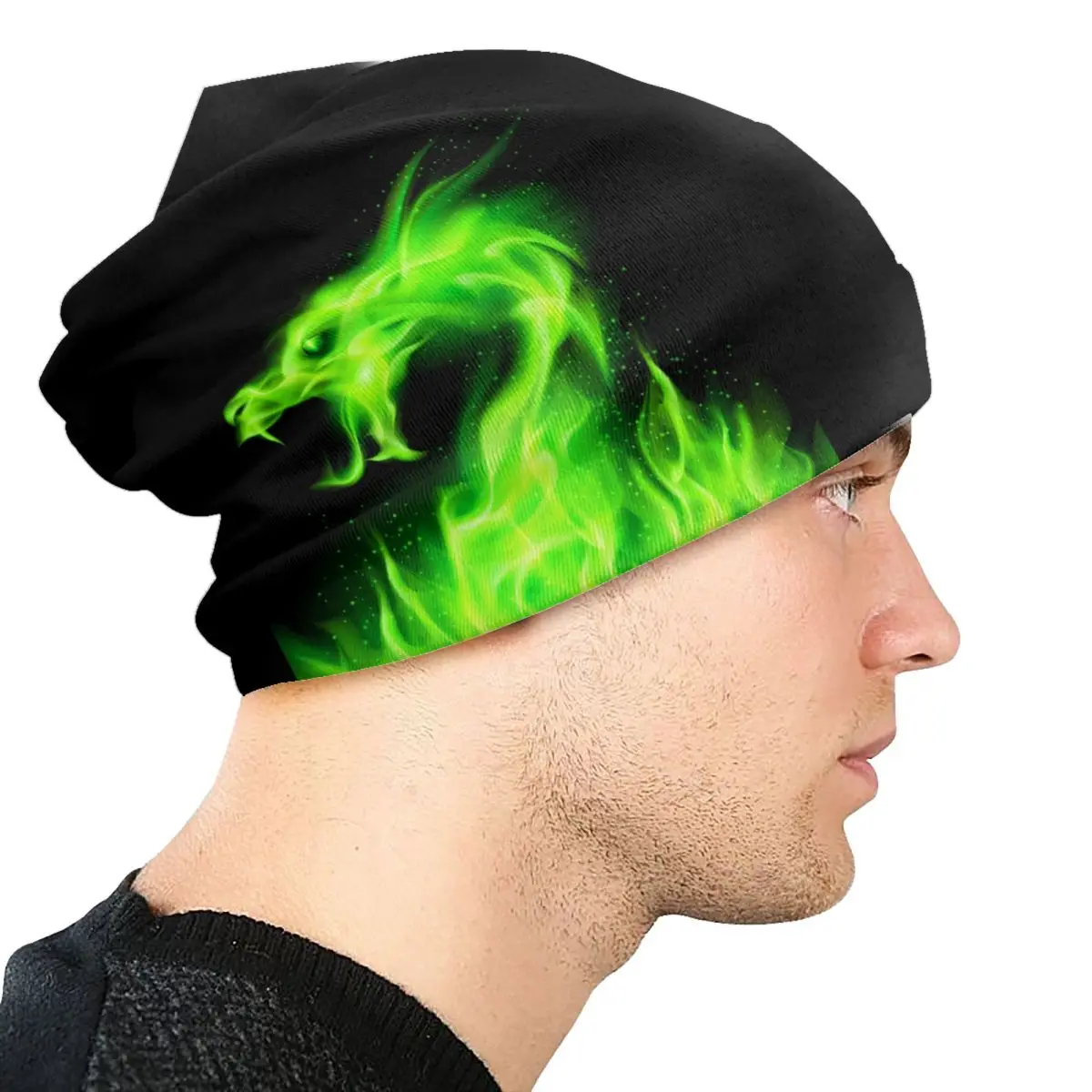 Custom Green Fire Dragon Bonnet Hat Knit Hat Men Women Fashion Unisex Adult Warm Winter Beanies Cap image 4