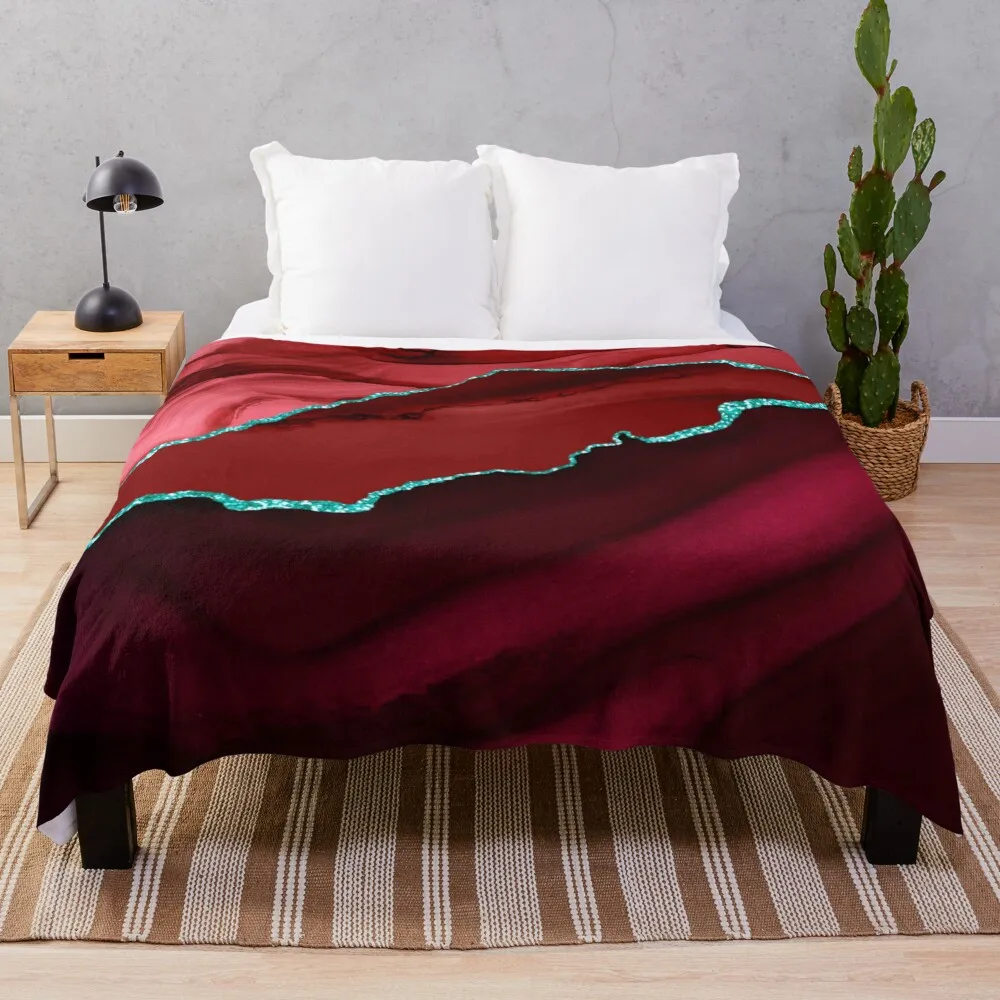 

Abstract Red & Aqua Modern Geode Agate Design Throw Blanket Flannel Fabric Warm decorative blankets and throws Blankets