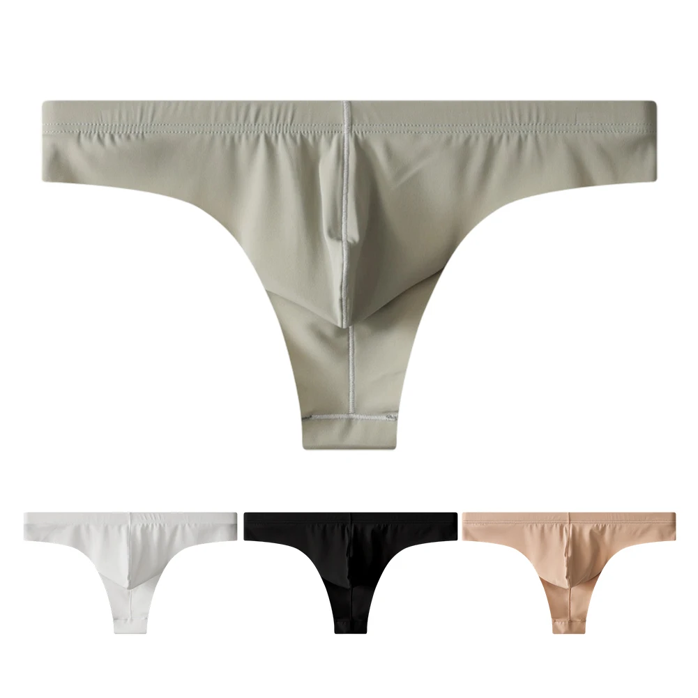 Elastic Close-fitting Seamless Thong Men Ice Silk Pouch T-back Panties Breathable Thin Casual Underwear G-String