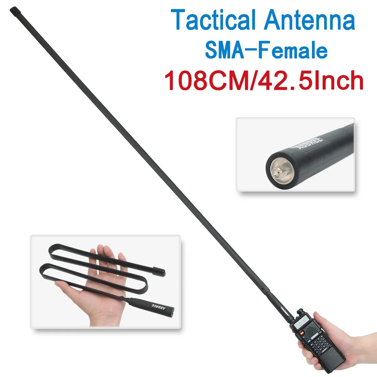 

ABBREE Foldable Army CS Tactical SMA-Female VHF UHF Dual Band Antenna for Walkie Talkie Baofeng UV-82 UV-5R BF-888S CB Ham Radio