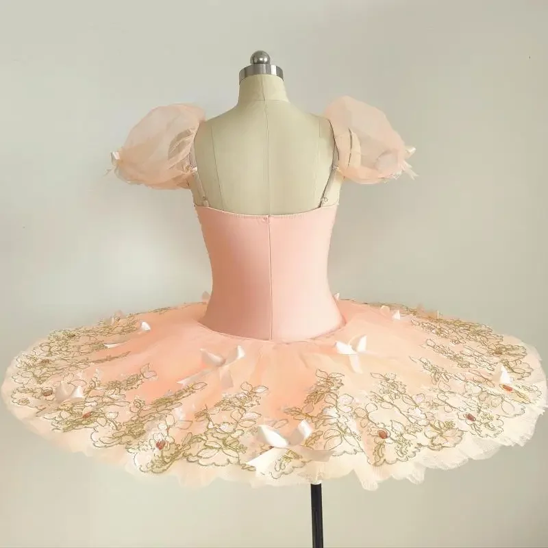 Tutu de Ballet professionnel pour fille adulte, poudre de Champagne, Costume de spectacle de groupe de Ballet du lac des cygnes, avec nœud brodé, nouvelle collection