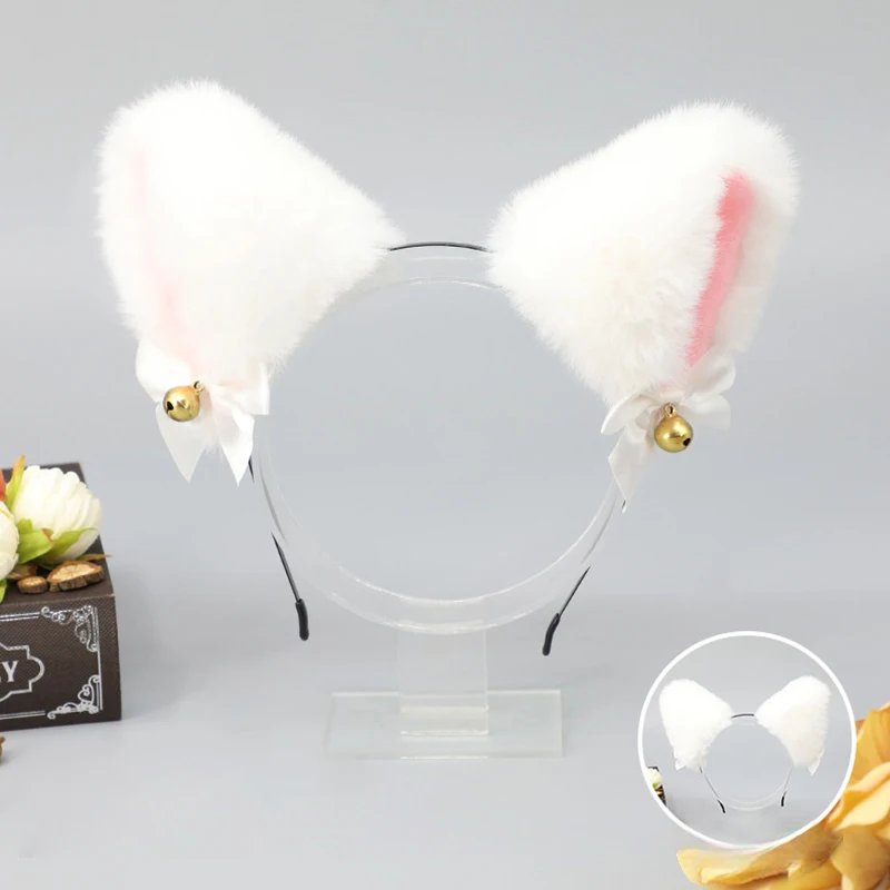 Cute Plush Cat Ear Bell Hair Hoop Headband Lolita Fashion Bow Hairband Headwear Anime Cosplay Party Headdress Hair Accessories