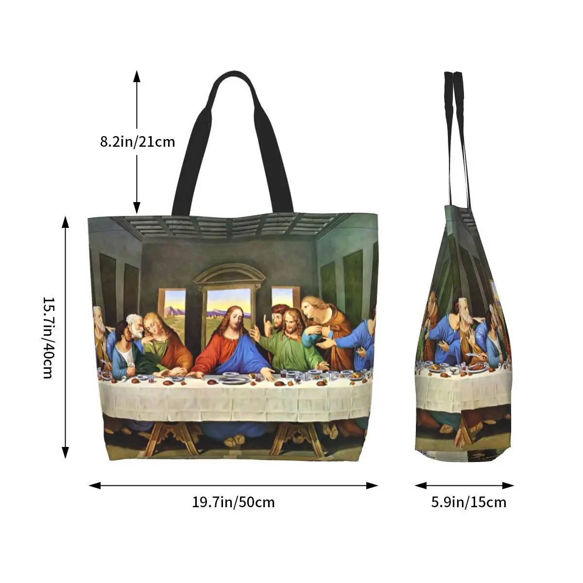 L'ultima cena Shopping Bag stampa Canvas Shopper Shoulder Tote Bags borsa portatile di grande capacità Leonardo Da Vinci