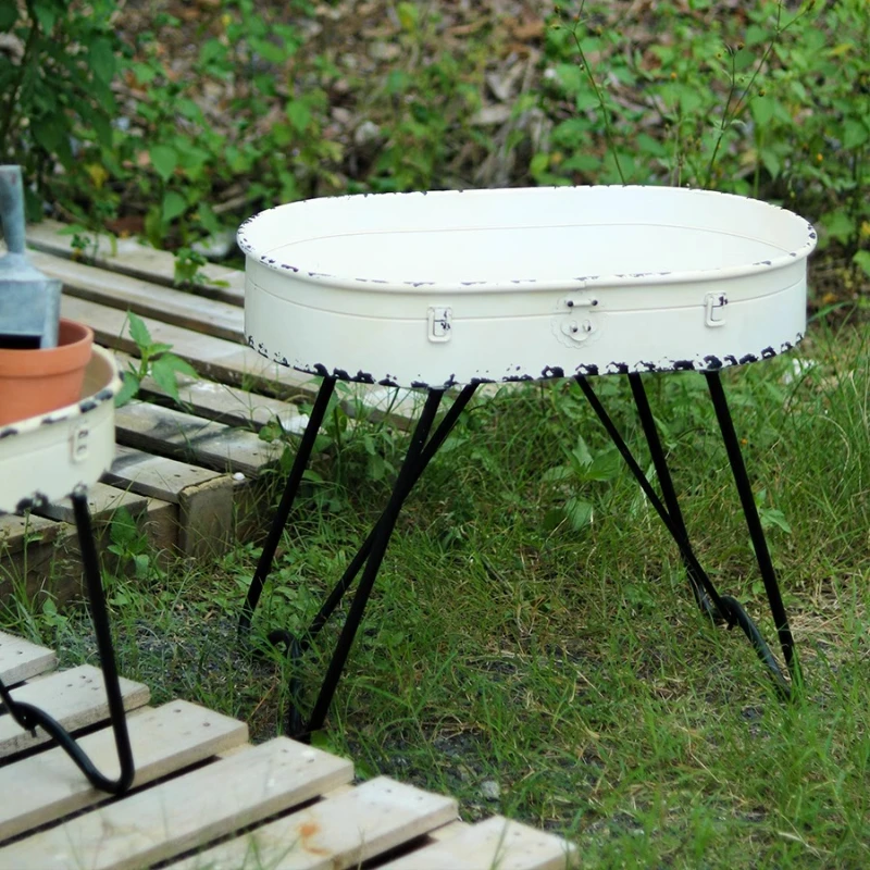 Vintage Iron Flower Stand Rustic Do Old White Plant Holder Garden Balcony Flowerpot Holder Farmhouse Planter Display Rack
