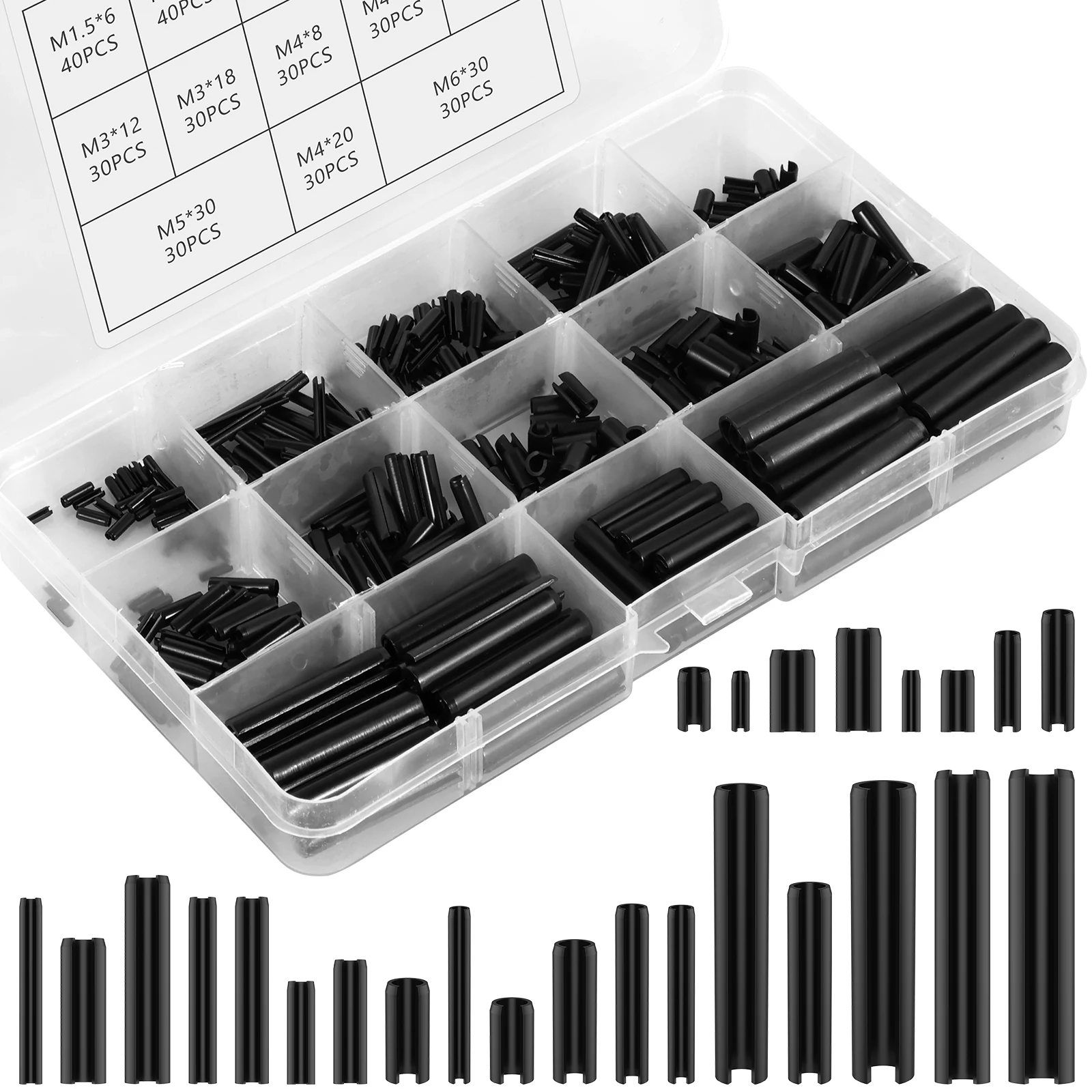 430Pcs Roll Pin Assortment Set Carbon Steel Slotted Spring Pin Kit Split Expansion Pin Fastener Set Metric for Cars Trucks