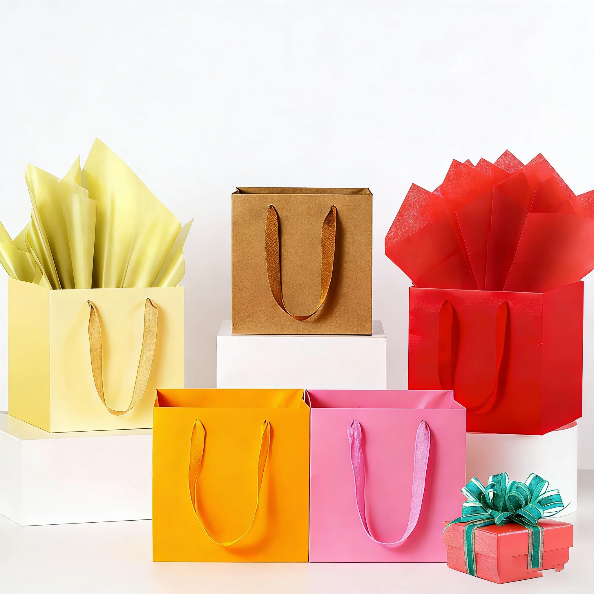 10Pcs Kraft Paper Gift Bag with Handles Square Flower Cake Takeaway Packaging Bags for Small Business Wedding  Birthday Party