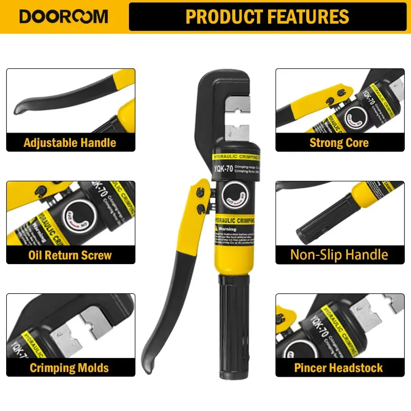 手動油圧圧着ペンチ YQK-70 ポータブル油圧工具 油圧式圧着機 ケーブル端子圧着機