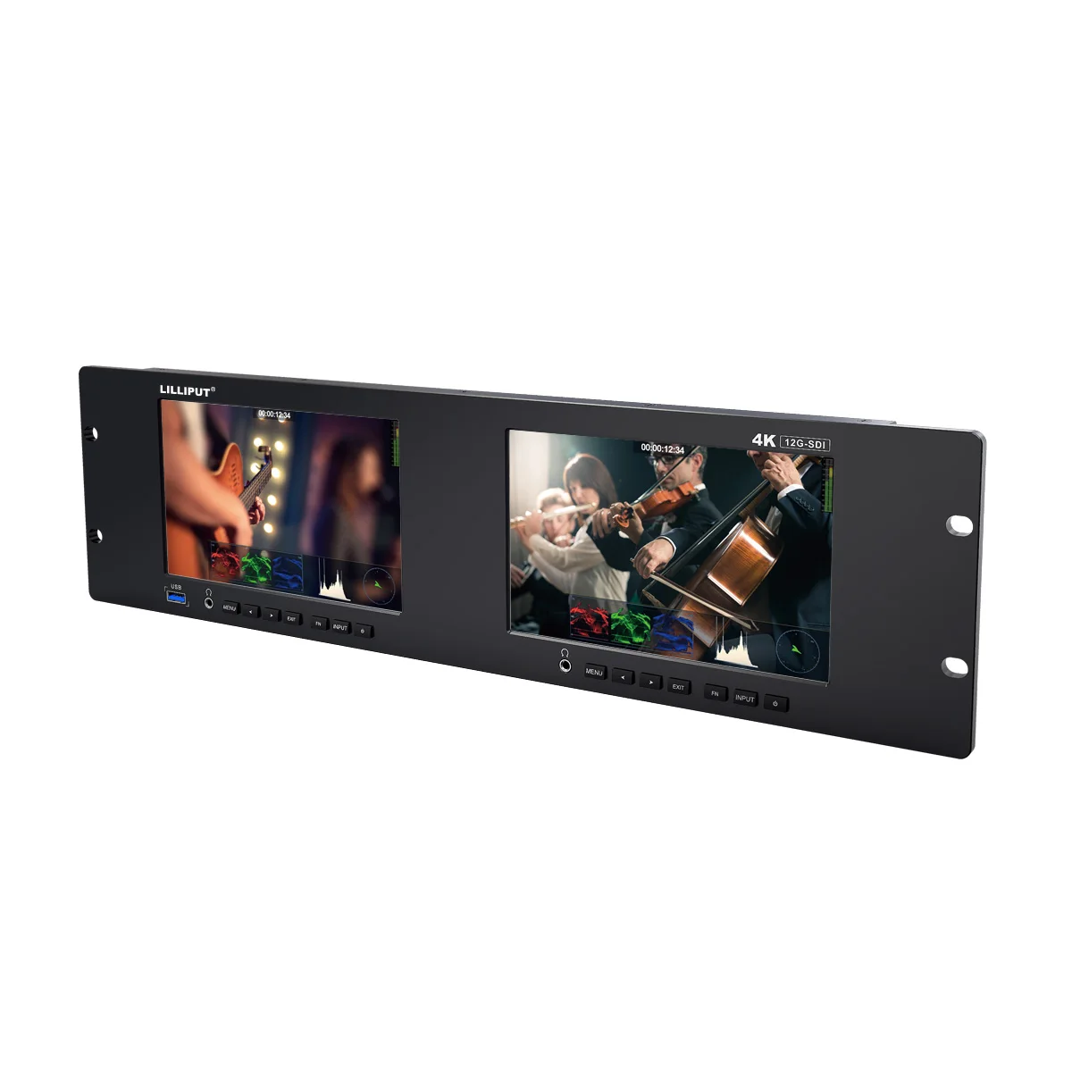 Lilliput RM7026-12G Radio & TV Broadcasting Equipment Dual 7 inch Screen 4K 12G-SDI HDMI 2.0 Rackmount Audio Video Monitor