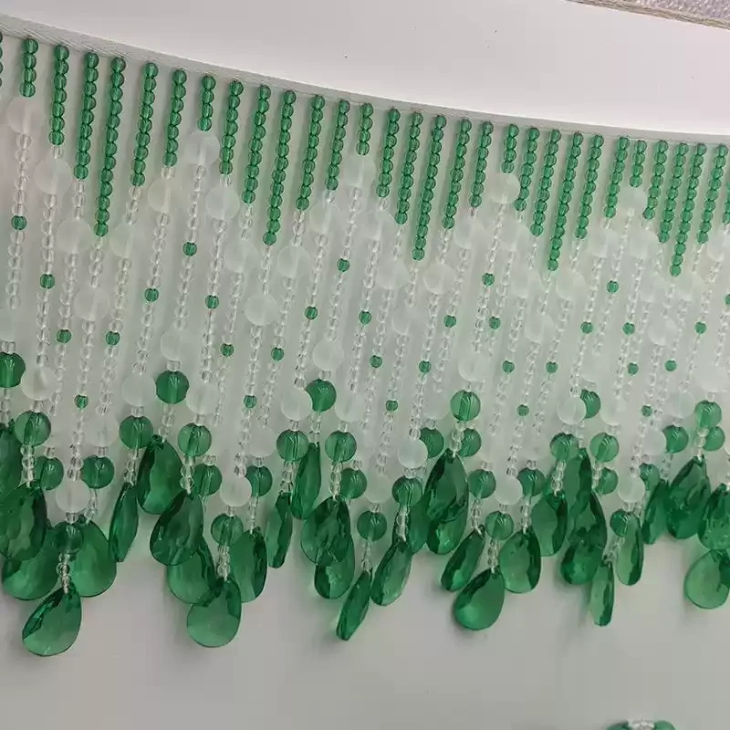 

1 ярд, роскошная зеленая люстра-капля, отделка для освещения в европейском стиле и декора отеля, 18 см, бахрома из хрустальных бусин ручной нити