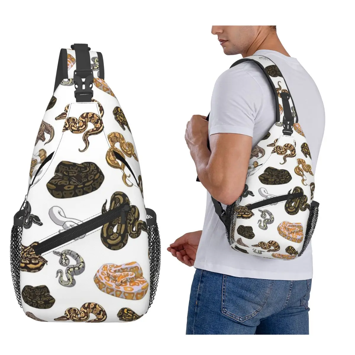 

Мяч Python Morph Змеиный узор Топ без рукавов Нагрудная сумка Мужской рюкзак через плечо на слинге Нагрудная сумка Дорожный рюкзак Сумка на плечо