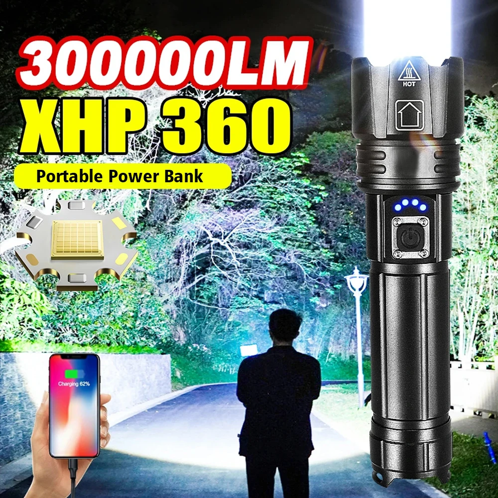 High Power XHP70 Led Flashlight 26650 5000MaH USB Rechargeable 4-Core Torch Zoom Hand Lantern For Camping Outdoor Emergency