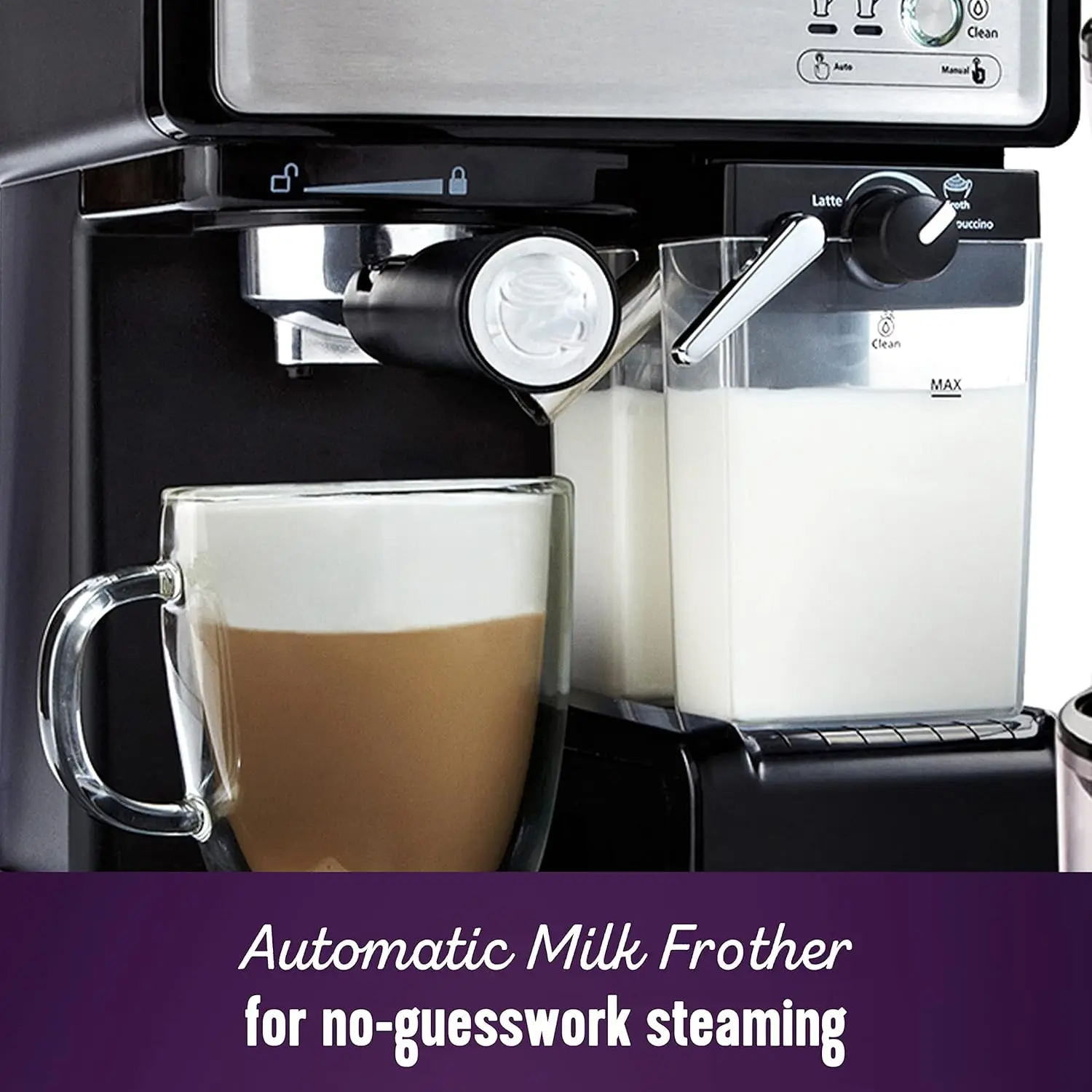 and Cappuccino Machine, Stainless Steel, Programmable Coffee Maker with Automatic Milk Frother, 15-Bar Pump, Ideal for Home