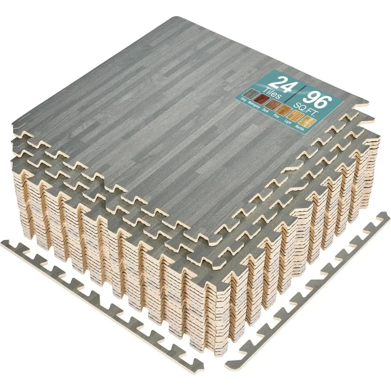 

Sorbus 48Sq.Ft.Wood Grain Floor Tiles Foam Mat EVA Interlocking Mats Tile 3/8In Thick Floor Wood Puzzle Exercise Mats w/Borders