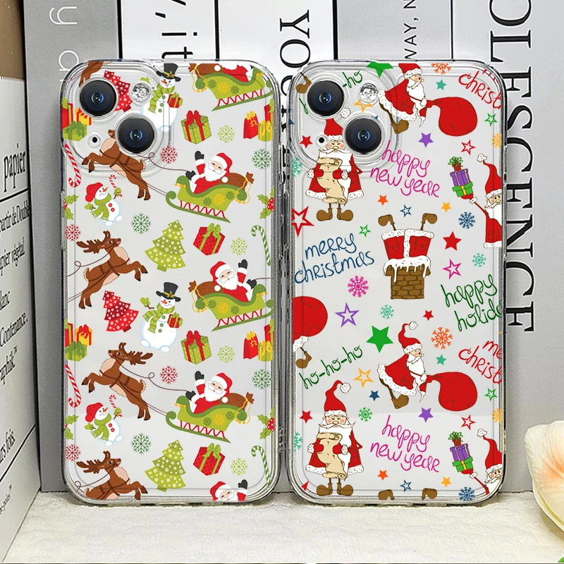 

Милый рождественский прозрачный чехол для телефона с рисунком Санта-Клауса и лося для IPhone 16, 15, 14, 11, 12, 13 Pro Max 7, 8 Plus 13 Mini X XS XR, мягкий чехол