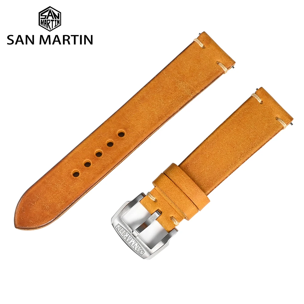 San Martin Leather Strap Quick Release Suitable For 20mm 22mm General Type Watch Bands 316L Stainless Steel Buckle Watch Parts