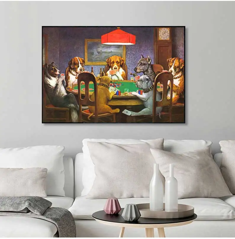 Dogs Playing Poker Funny Art Poster and Prints Wall Art Picture Cool Pet Dog Pug In Casino Canvas Painting Pet Shop Decor view 4
