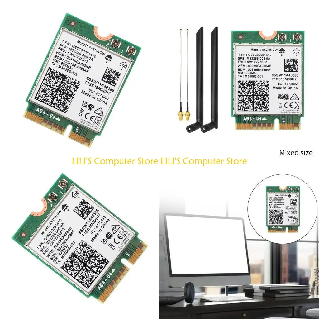 

A52B AX211NGW WiFi 6E адаптер Беспроводная карта Wi-Fi Bluetooth-совместимая 5.3 2 4G 6G 5374 Мбит/с Антенная сеть Key-E