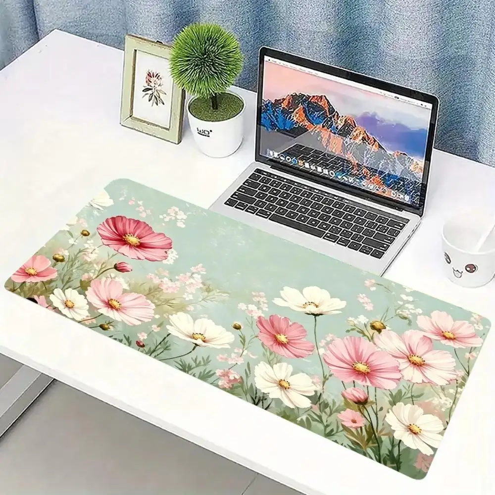 Pastel Wildflower Large Extended Gaming Mouse Pad Non Slip Desk Mat Floral Art Keyboard Mousepad For Laptop Desktop Office Setup