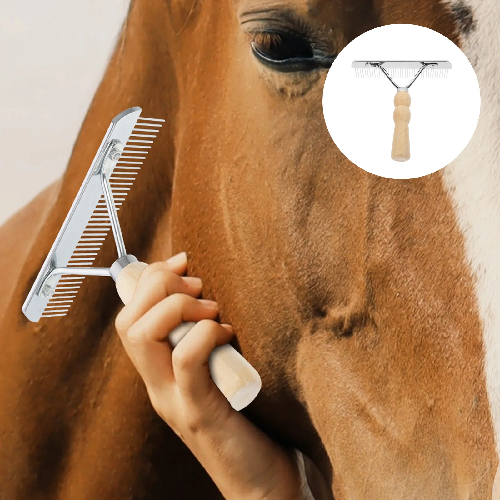 Horse Nail Rake Comb Hair Shedding Tool for Large Animals Pet Hairbrush Beauty Grooming Wood