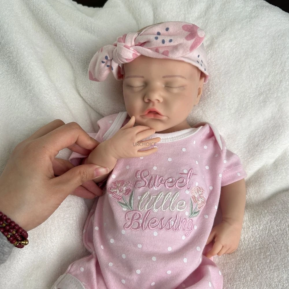 17인치 3D 피부 실제 실리콘 다시 태어난 아기 소녀 육아 연습을위한 예쁜 가중 방수 신생아 인형 생일 선물