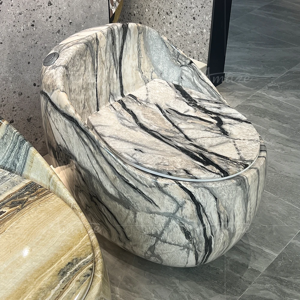 Toilet,Modern Marble Color One Piece Toilet Bowl Floor Mounted Ceramic Inodoros Egg Round Shape WC For Bathroom - view 5