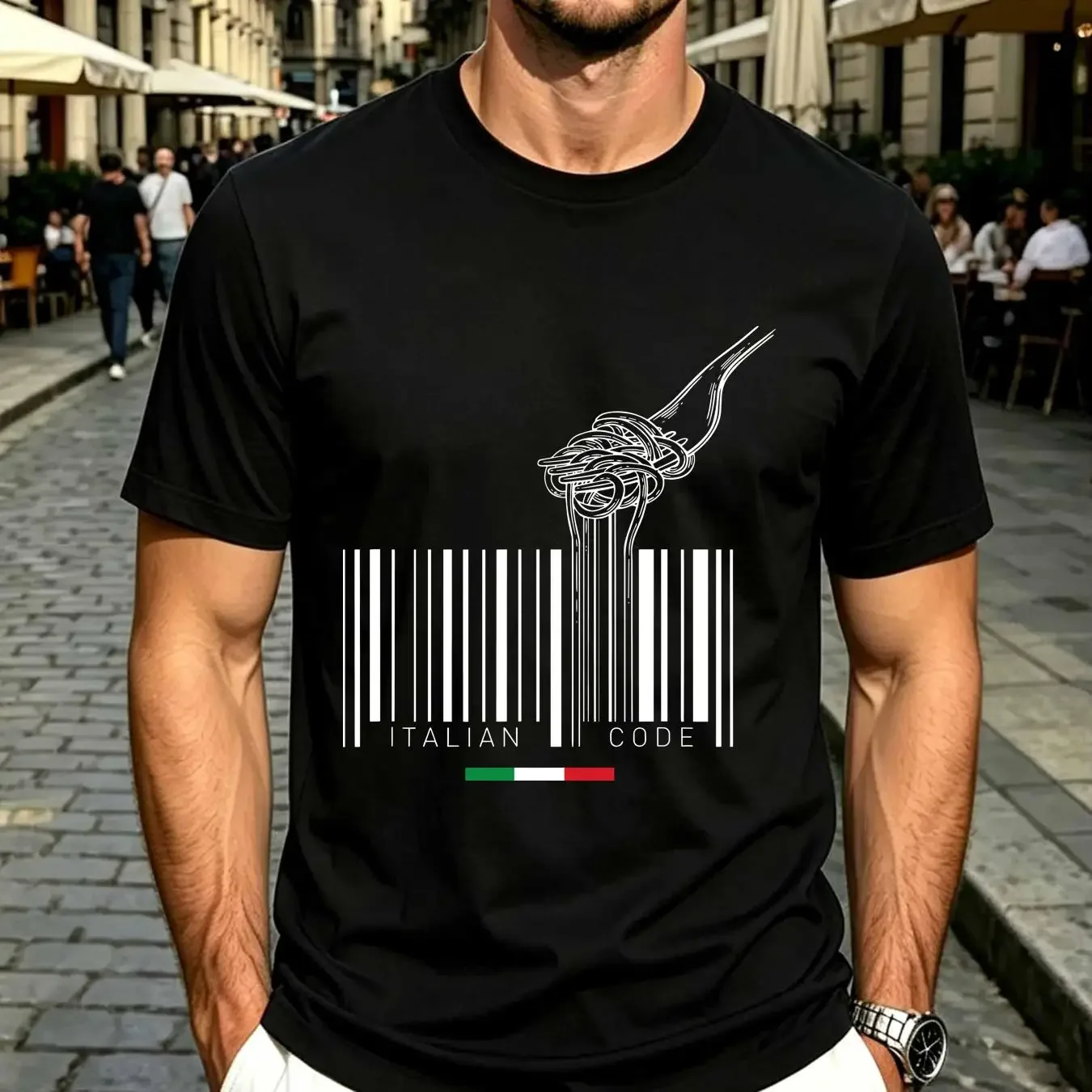 washed T Shirt NEW The Italian Code Italy Spaghetti Fork Italia Pasta S 3XL long sleeves vintage Washed Casual streetwear