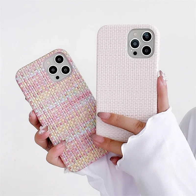 Funda de cuero con patrón de tejido de lujo a prueba de golpes para iPhone 11, 12, 13, 14, 15 Pro Max Plus, protección completa, cubierta de parachoques trasero