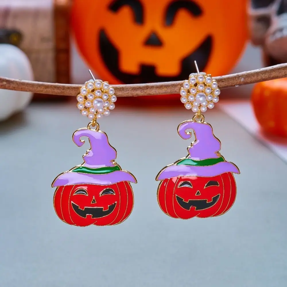 Cute Alloy Material Halloween Earrings Long Tassel Design Dripping Oil Effect Spider Drop Earrings Ghost Drop Earrings For Women