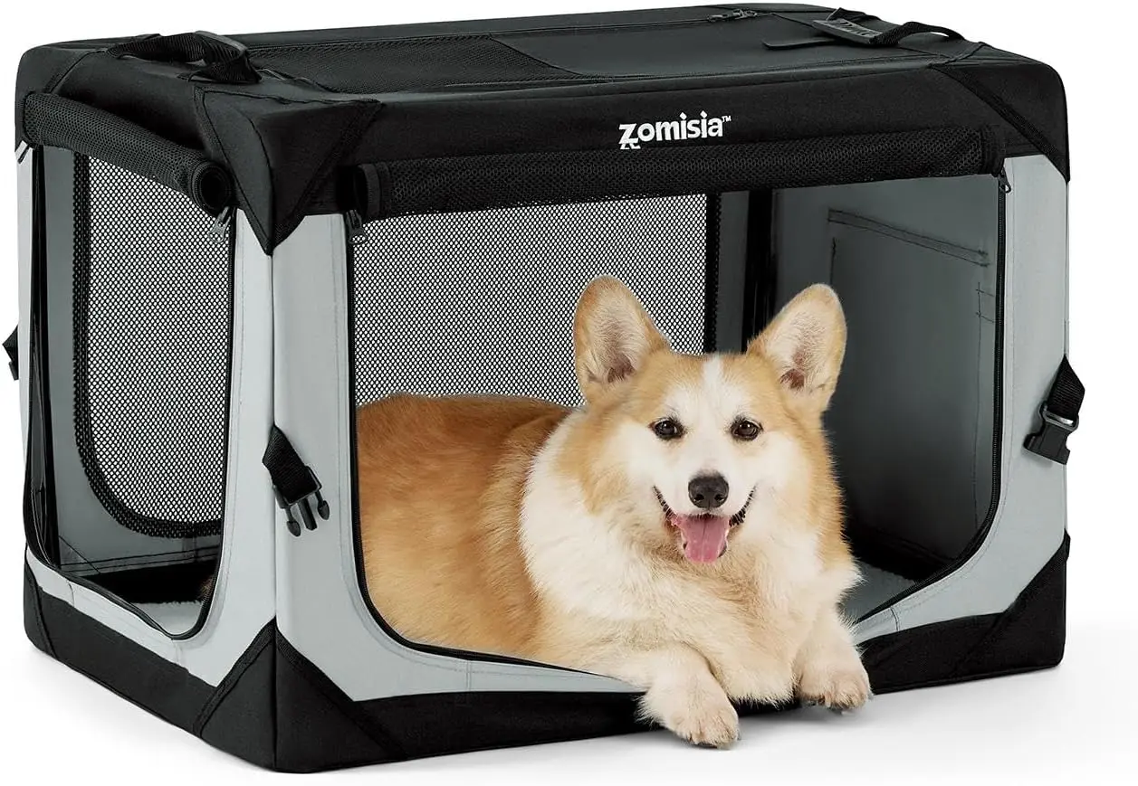 

Portable Soft Dog Crate 30in with Mesh Windows, Foldable Kennel for Travel & Home, Grey