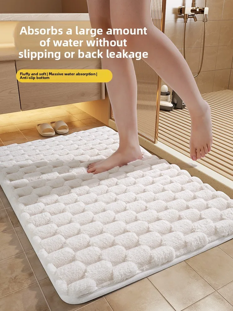 

Thiened Batoom Mat Home Use Anti-Slip Toilet Door Mat Pure Color Carpet Bedroom Mat Water Absorbent Floor Rug