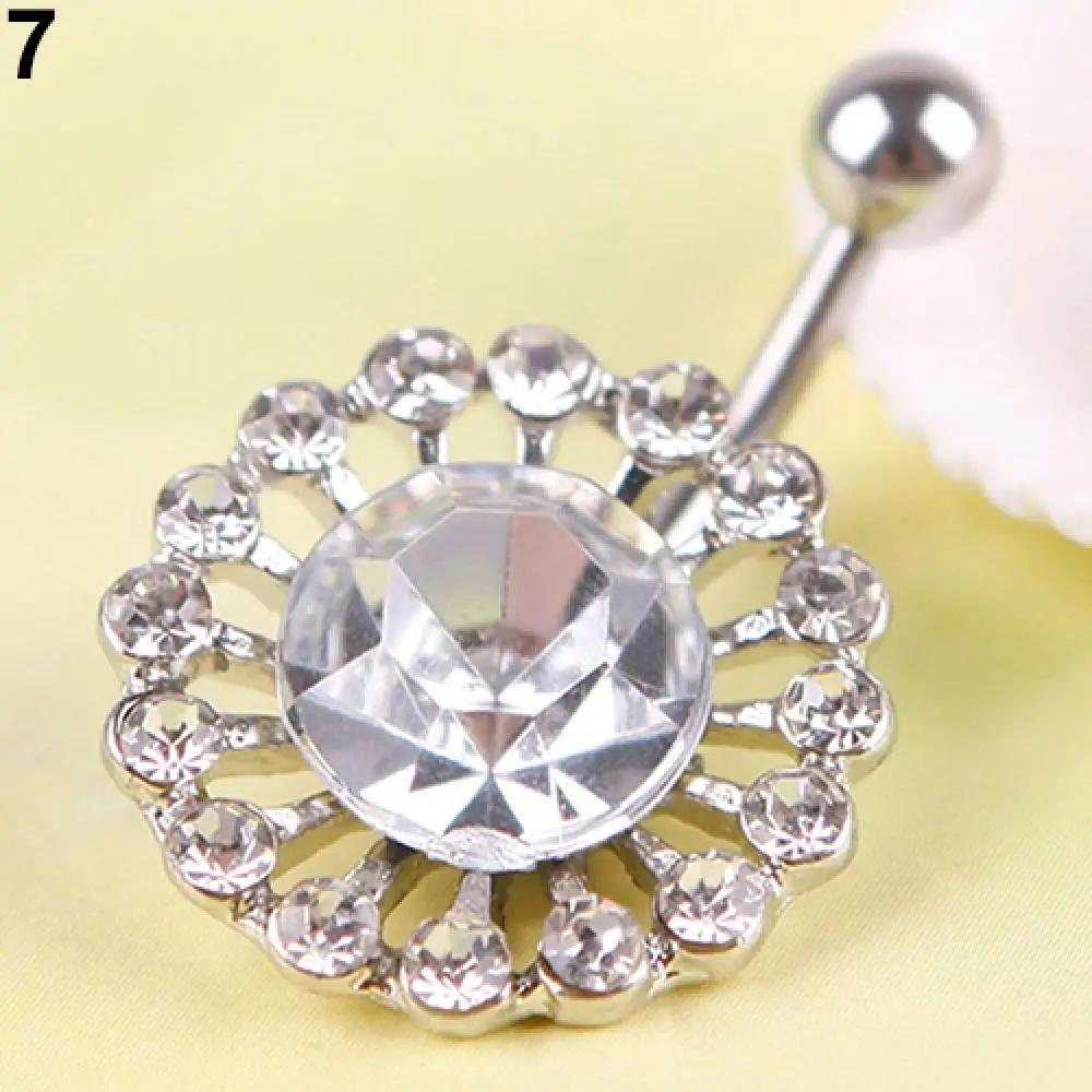 Women Rhinestone Flower Belly Button Navel Ring Bar Body Piercing Jewelry Charm piercing ombligo waist beads
