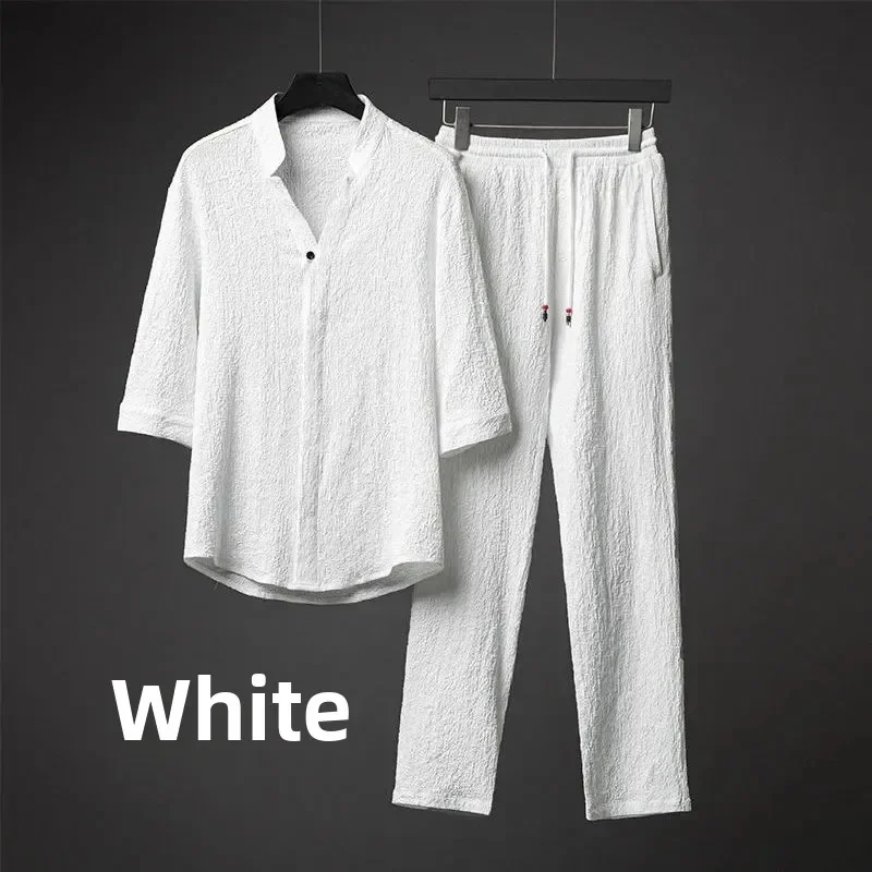 

2025 Summer New Ultra-Thin Mid-Sleeve Casual Two-Piece Set Large Size Loose Five-Sleeve Men's Clothing Hot Sale Of The Season Be