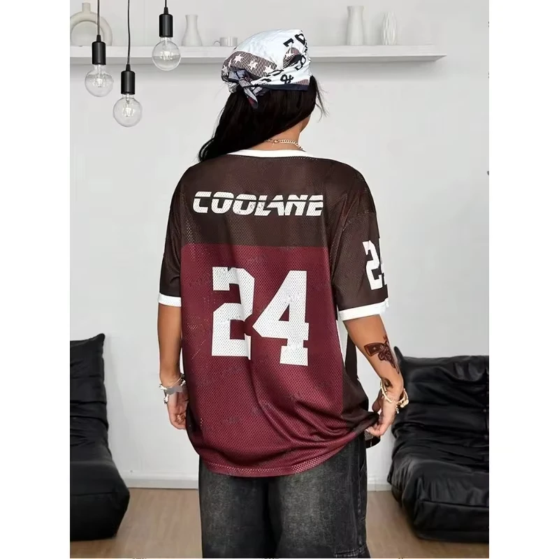 Summer New Retro 3D Printed Women T-shirt V-neck Short Sleeved Sports Football Suit Y2K Loose Fashion Quick Drying Y2k Tops Tee