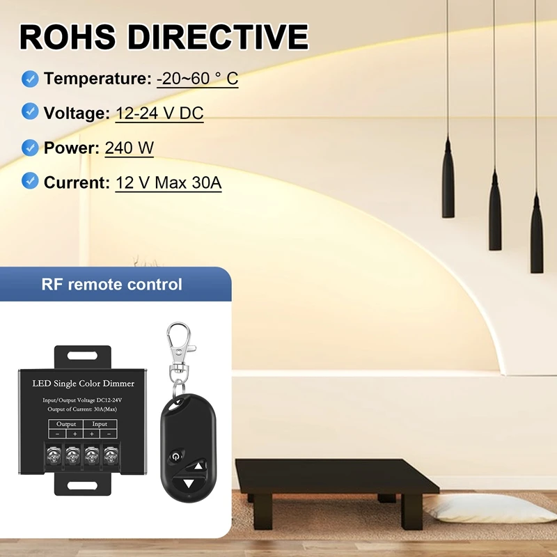 30A Single Channel Led Dimmer Controller With 3 Key Wireless Rf Remote Control For Single Color 5050 3528 Led Striplight