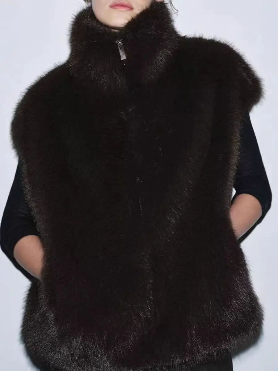 

Stand Collar Faux Fur Vest Warm Outerwear Women's Sle Premium Quali Impeccable Crtsmanip Chic And Sli