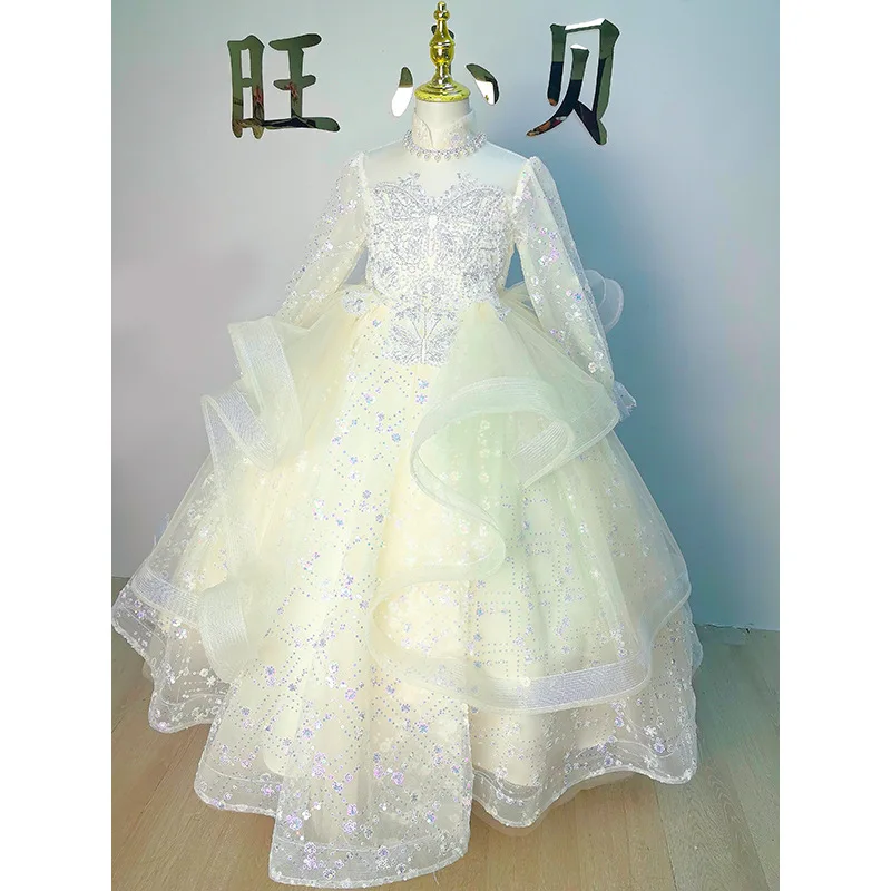 

Children's Dress Piano Playing Girls' High-End Birthday Princess Dress Host Special Interest Light Luxury Performance Dress Dres