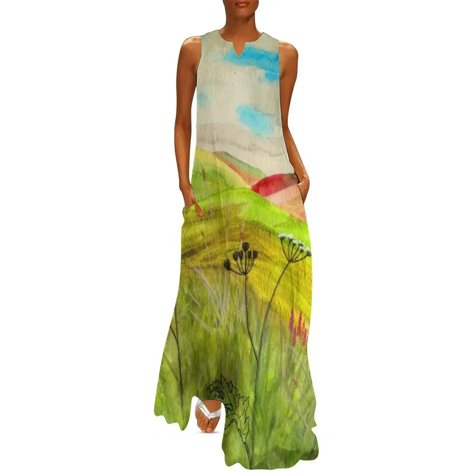 

Beautiful Hills and Sky; Landscape Dress, From Acrylic Painting Long Dress Summer skirt summer dresses ladies 2025 Dress