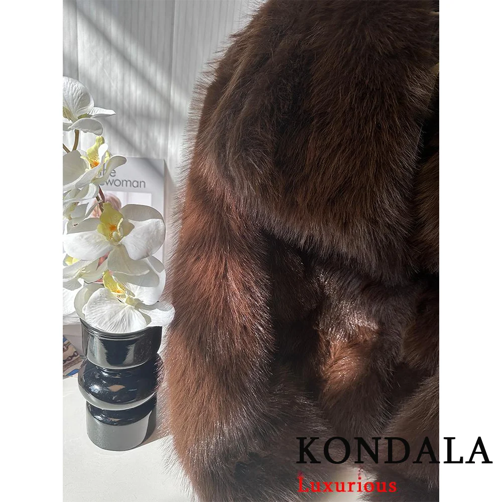 KONDALA سترات نسائية من الفرو السميك باللون البني غير رسمية بأكمام طويلة ورقبة على شكل V للخريف والشتاء معاطف من الفرو الصناعي موضة 2025 ملابس خارجية