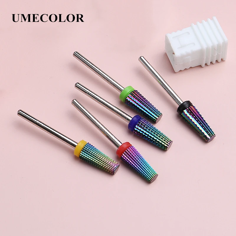 UMECOLOR 5 in1 scanalatura dritta taglierina in metallo duro colorato punte per trapano per unghie punte in tungsteno lima per unghie elettrica accessori per smalto Gel