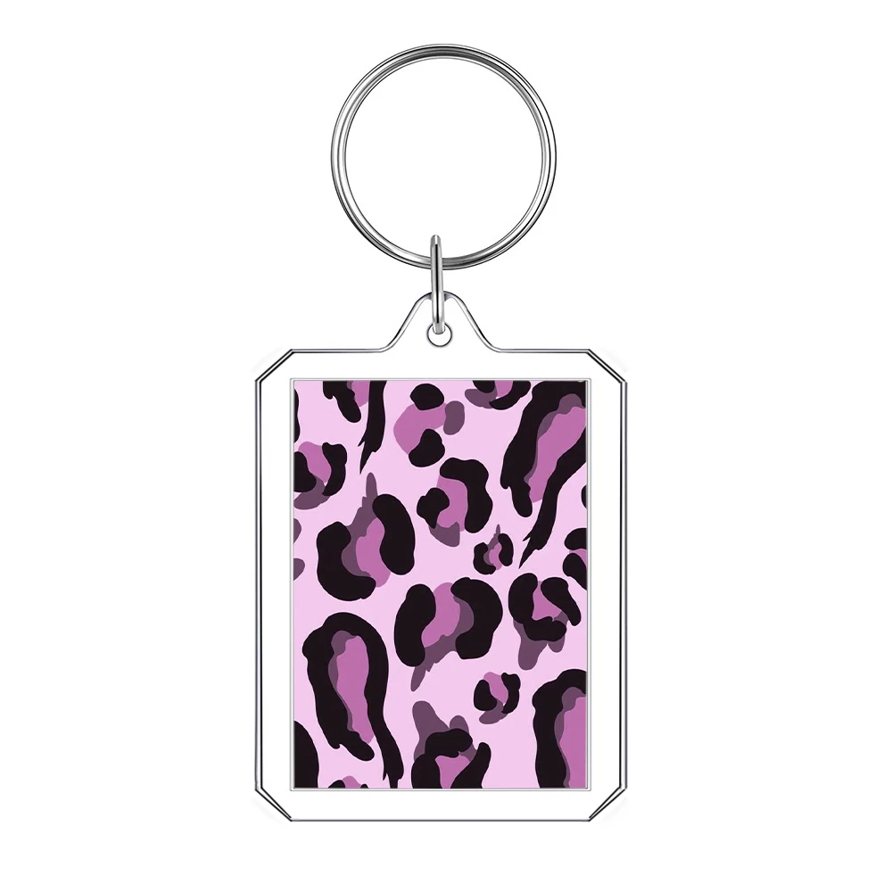 Fashion New Y2k Women Leopard Print Transparent Rectangle Acrylic Keychain Girls All-match Keyring Key Chains Gifts Decor Toys