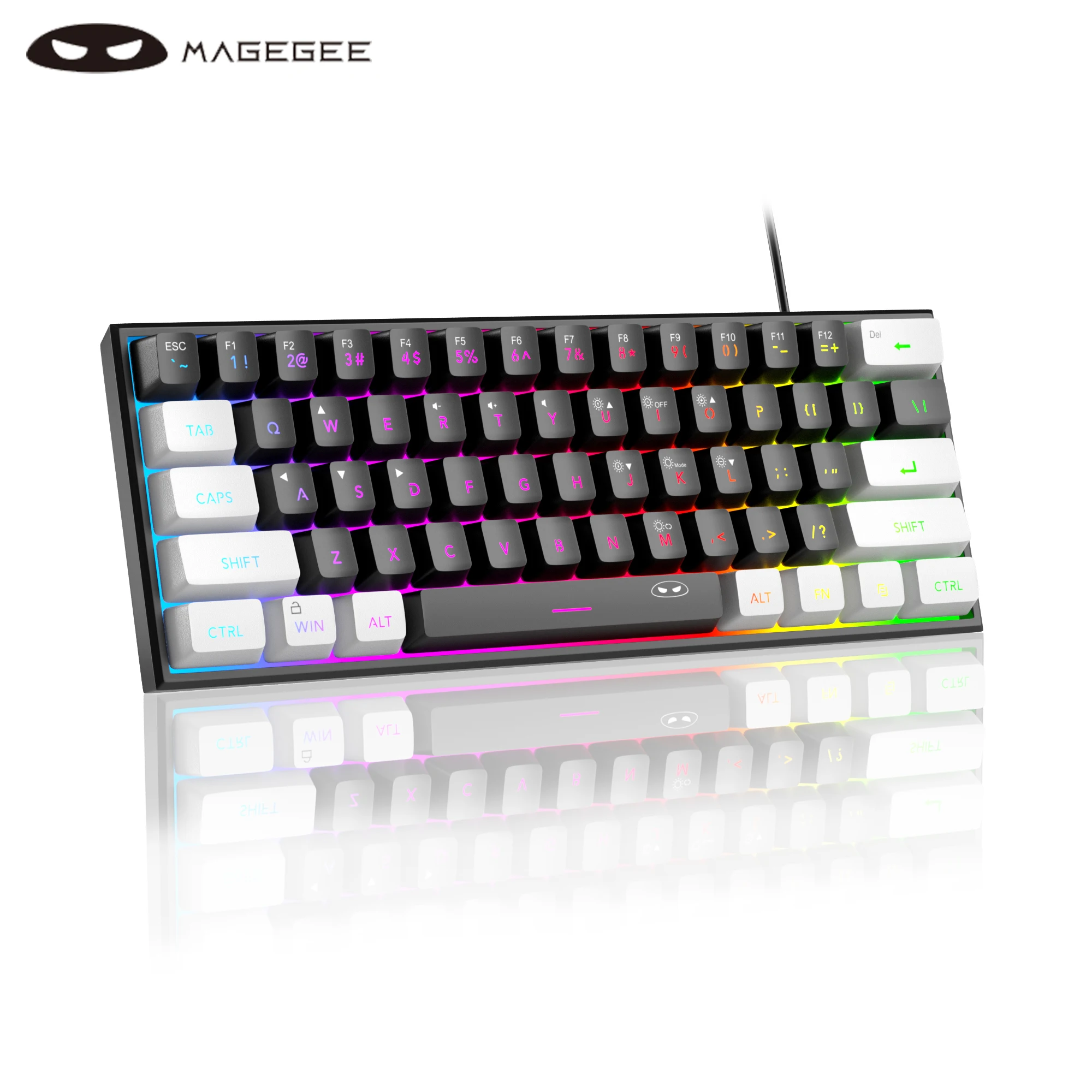 MageGee TS91 60% Kompakt Kablolu Klavye 61 Tuşlar RGB Arka Işık Küçük Taşınabilir Ofis Bilgisayar Membran Klavye Windows PC Için