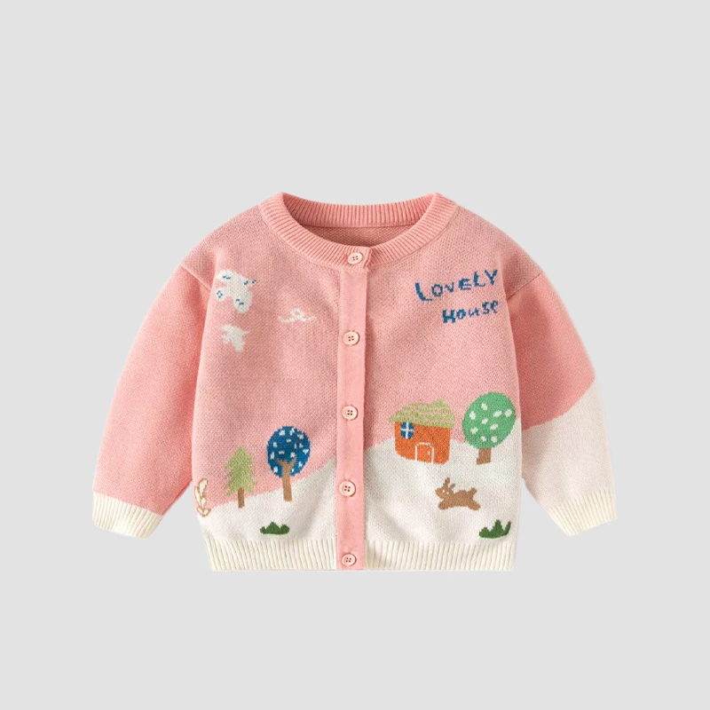 

Детский свитер для маленьких девочек 2025 Ins, осенний вязаный свитер с круглым вырезом и длинными рукавами для маленьких девочек, пальто с мультяшным принтом, детский свитер для девочек