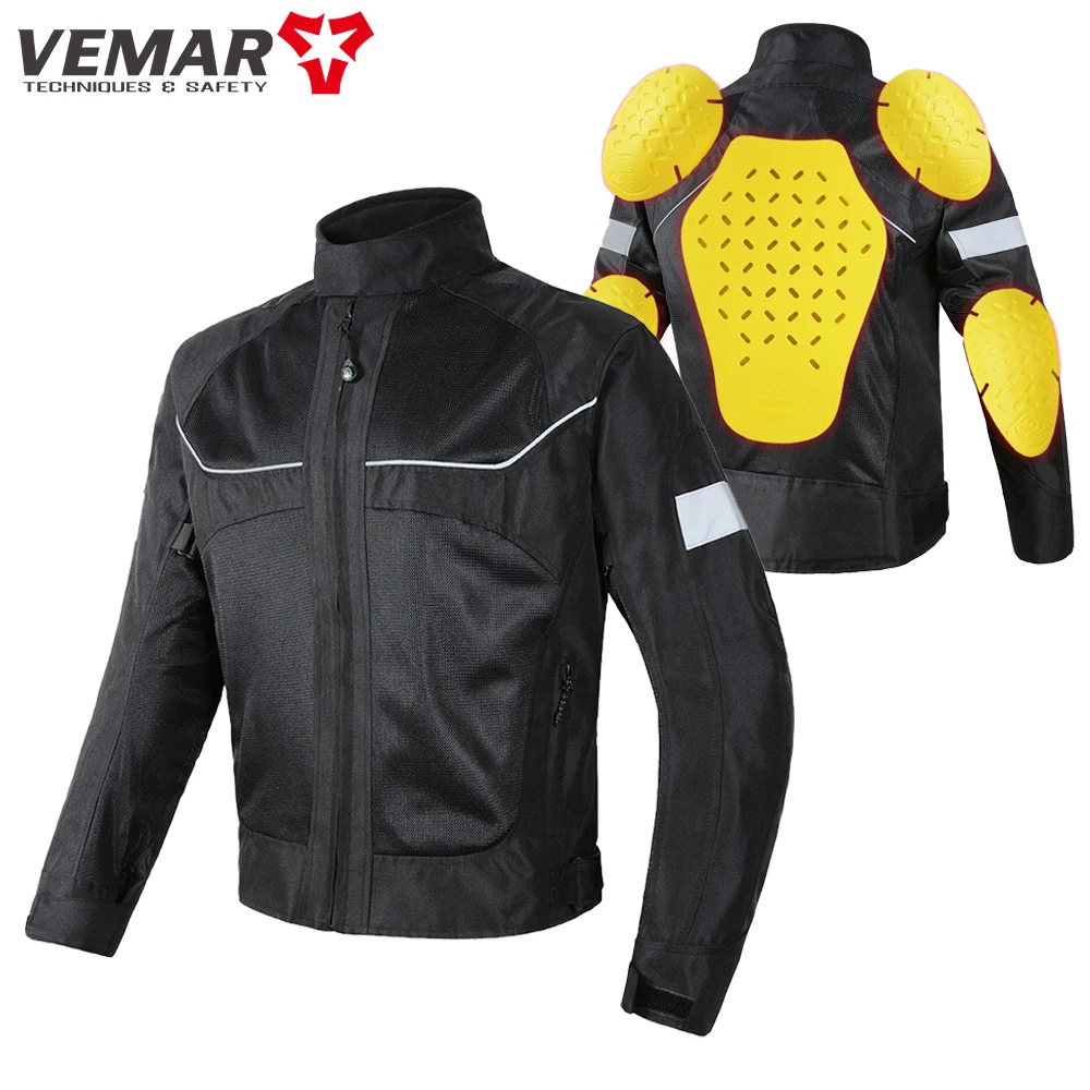 Men Woman Summer Breathable Motorcycle Jacket Night Reflective Motorbike Riding Coat with 5pcs Protective Pads M-5XL