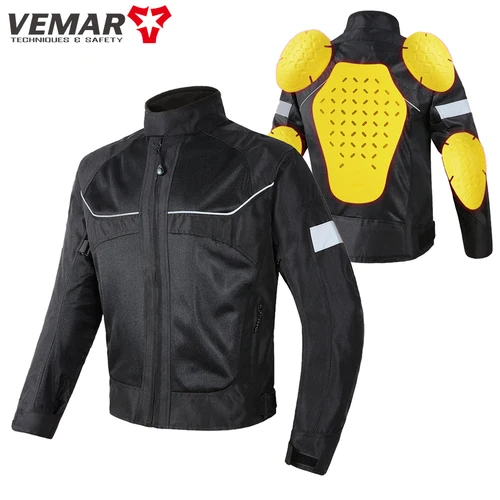 Imagen 1 del producto Chaqueta de moto transpirable de verano para hombre y mujer, abrigo reflectante nocturno para montar en moto con 5 uds. De almohadillas protectoras M-5XL
