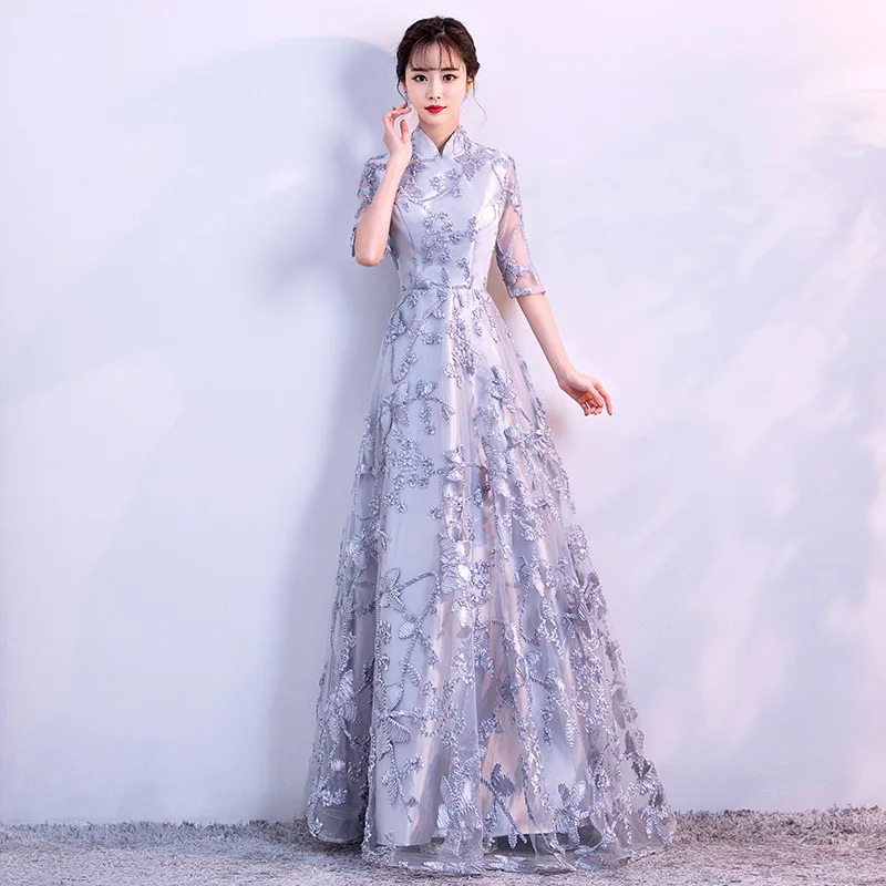 

2025 Spring/Summer New Style Grand Choir Elegant Chinese Cheongsam Performance Dress Evening Dress Female Host Adult Long Dress