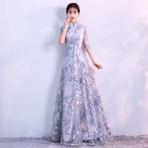 2026 Spring/Summer New Style Grand Choir Elegant Chinese Cheongsam Performance Dress Evening Dress Female Host Adult Long Dress