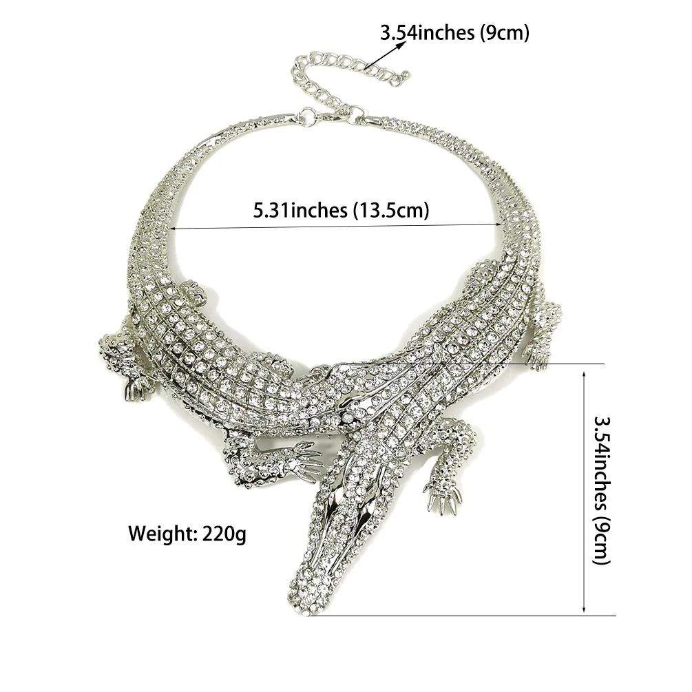 Fashion Heavy Metal Double Crocodile Necklace Women Indian Statement Vintage Big Chunky Large Collar Choker Necklace Jewelry