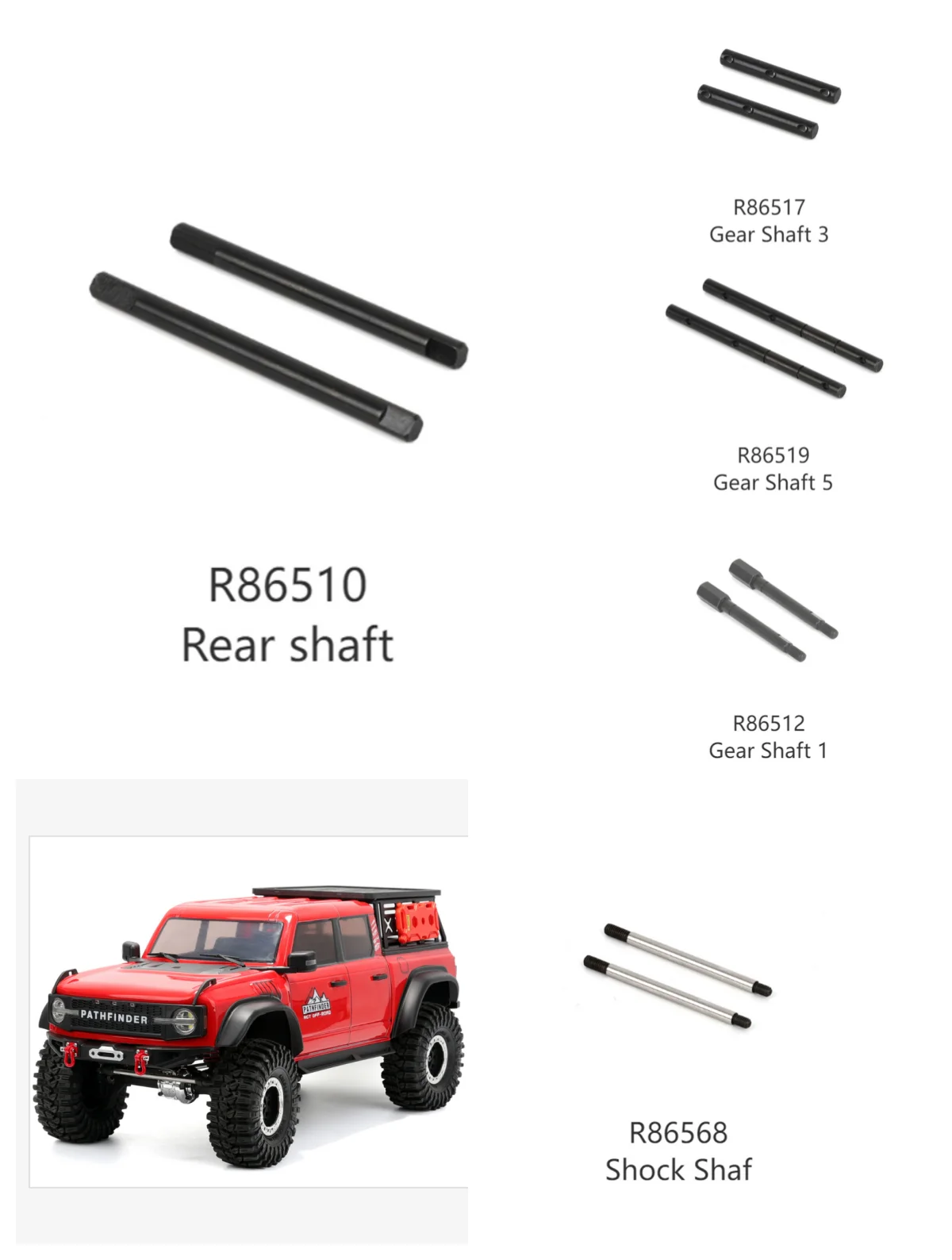 RGT RC  Accessories R86510 R86512 R86517 R86519 R86568 Shock Shaft for Pathfinder EX86190 EX86150 1/10 Crawler Model Car
